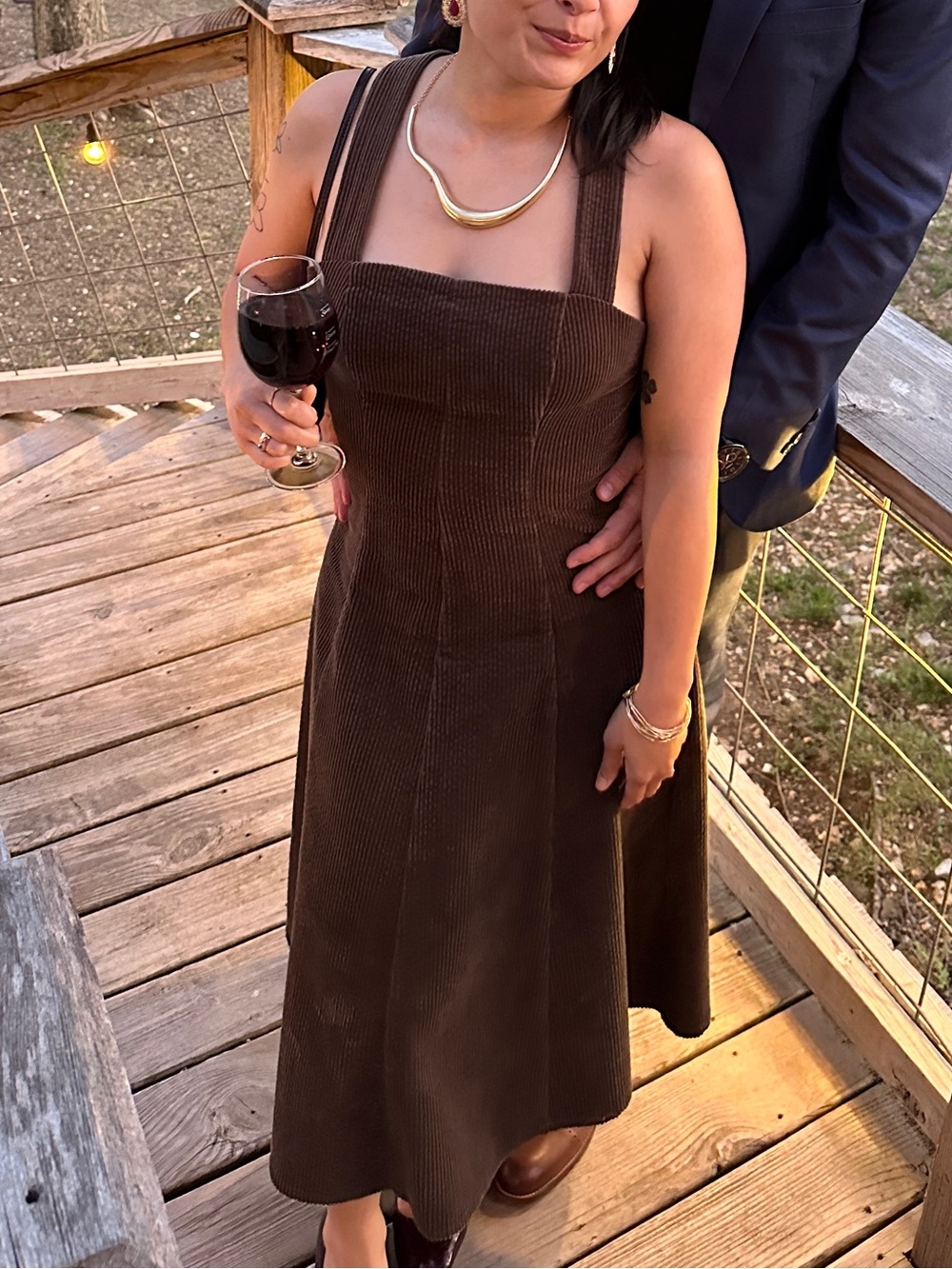Brown Square-Neck Midi Dress- 100% cotton
